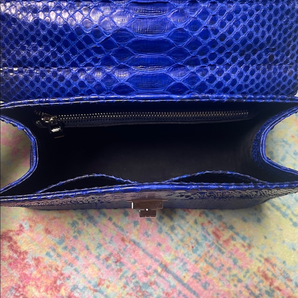 Exotic Python Chic Blue Snakeskin Satchel - image 9